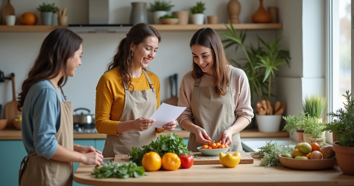 Família distribuindo tarefas em casa, mãe entregando lista de compras para filha 