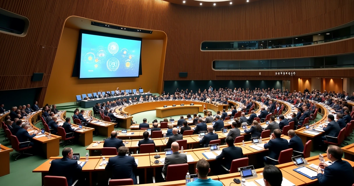 Delegações internacionais reunidas em evento da ONU 