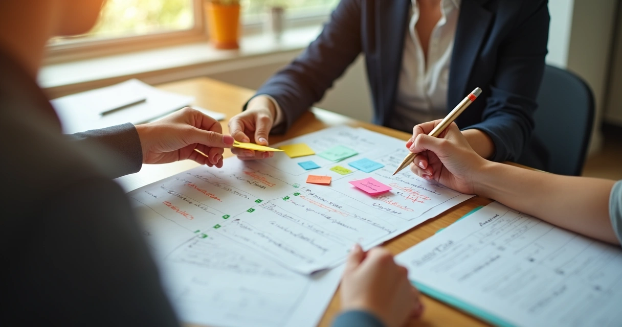 Profissional delegando tarefas, riscando itens da lista 