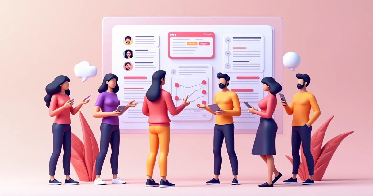 Squad de design alinhando ideias em painel digital 