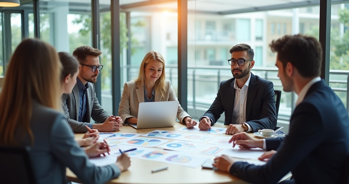 Equipe de PME reunida em torno de uma mesa, discutindo tarefas atribuídas 