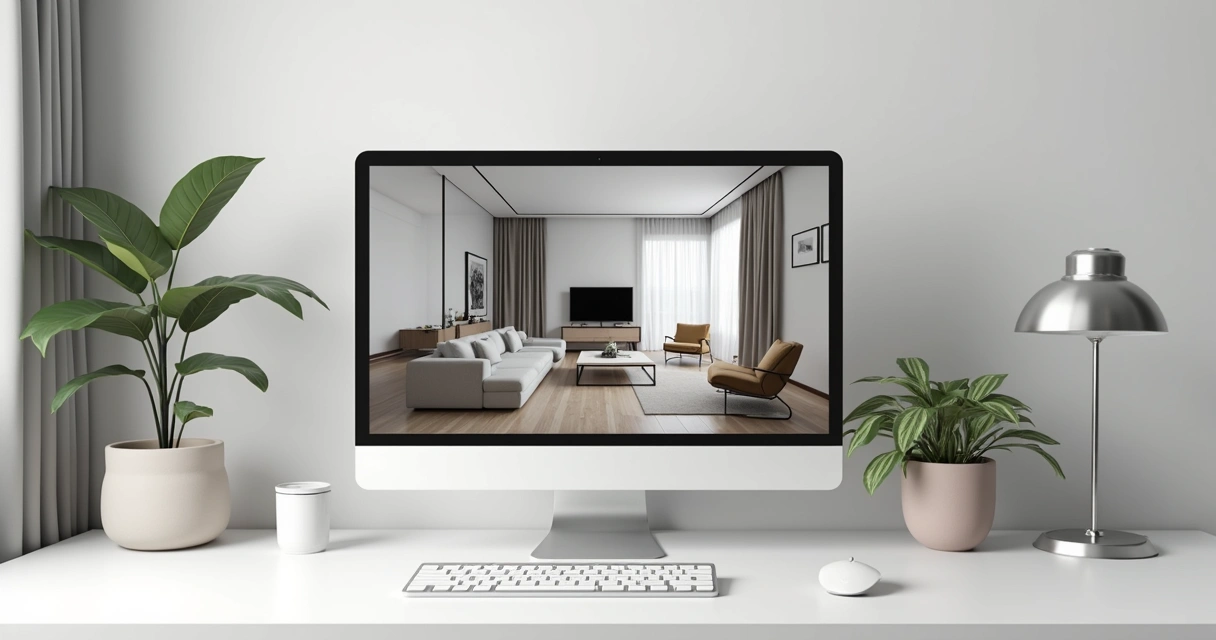 Tour virtual de imóvel mostrado em tela de computador