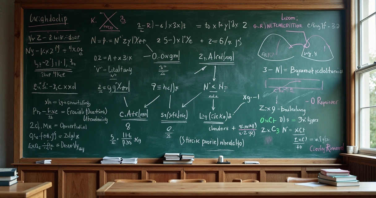 Demonstração lógica detalhada em quadro negro 