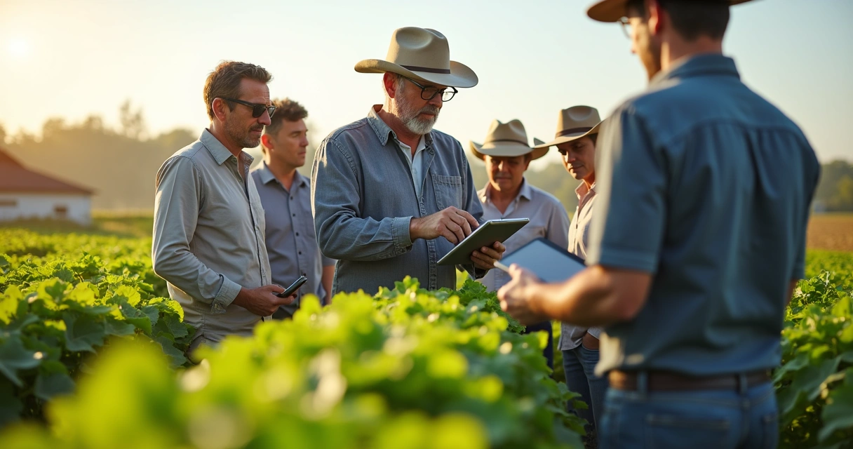 Demonstração técnica agrícola em campo com grupo de produtores 