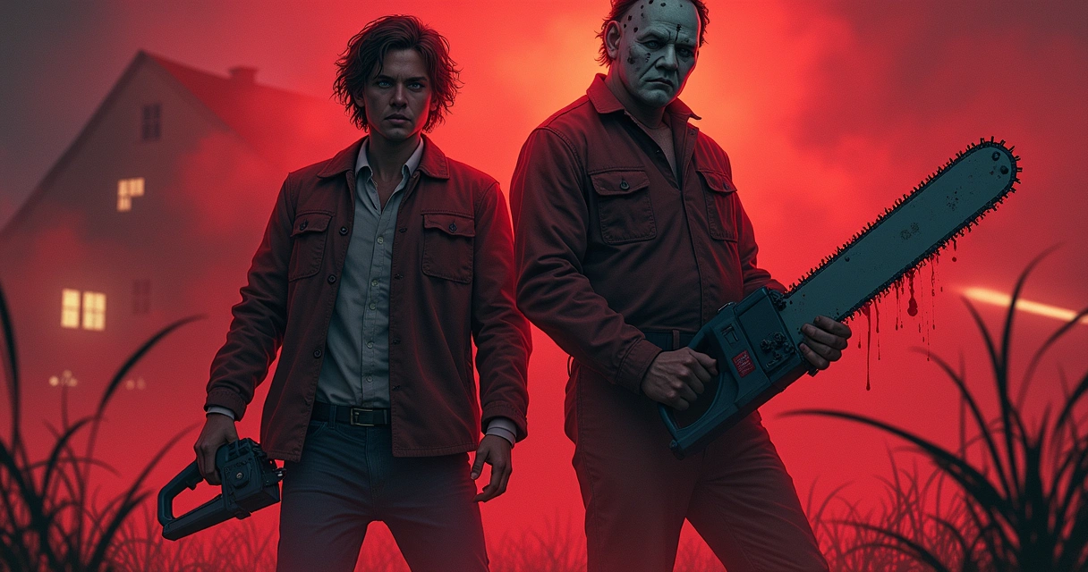 Denji com motosserra nas mãos e Leatherface juntos na mesma cena inspiradora