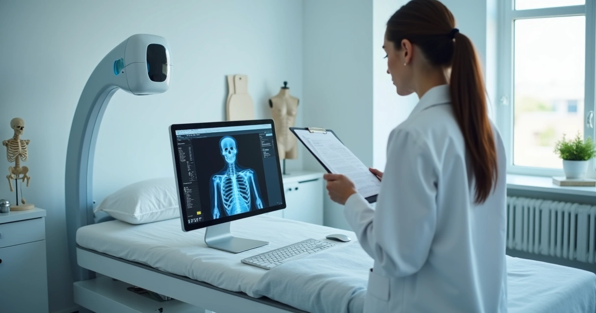 Exame de densidade óssea em clínica moderna 