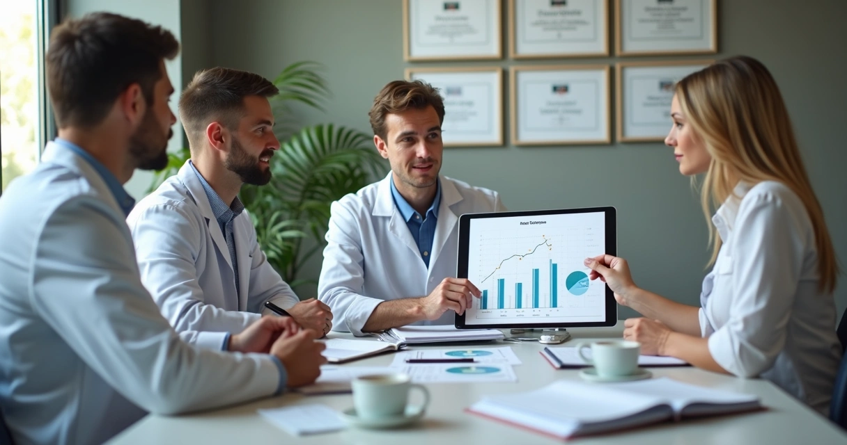 Dental clinic team analyzing cost and tax savings together 