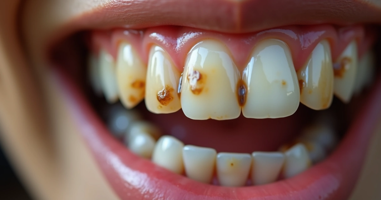 Dente com manchas escuras causadas por consumo de café