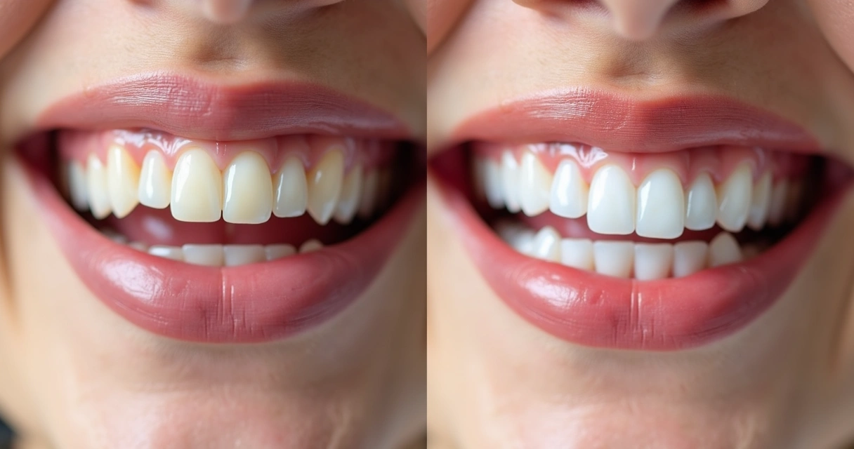 Dentes ilustrando diferença de lentes de contato dental em resina e porcelana 