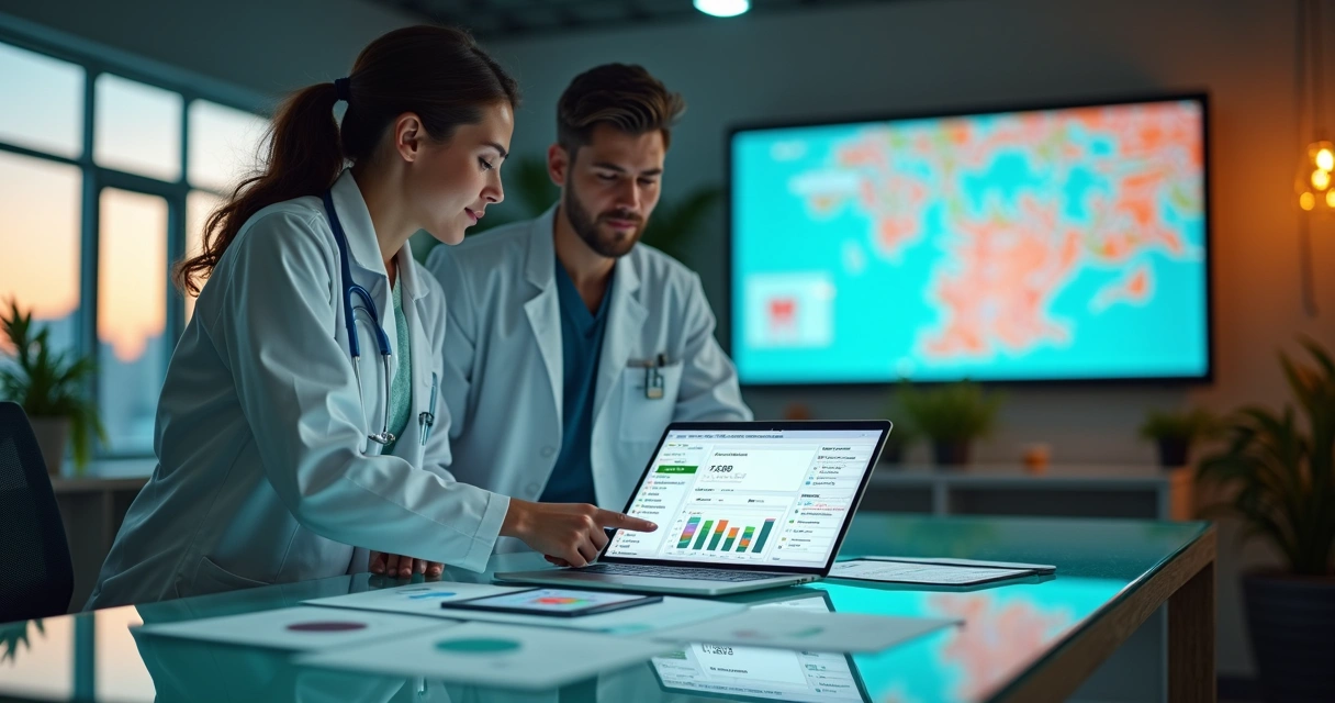 Dentista e especialista em marketing analisando campanhas digitais otimizadas para clínica odontológica 