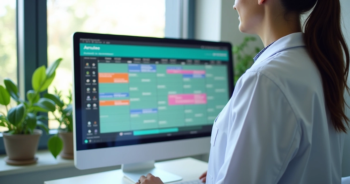 Dentista olhando agenda digital no computador 