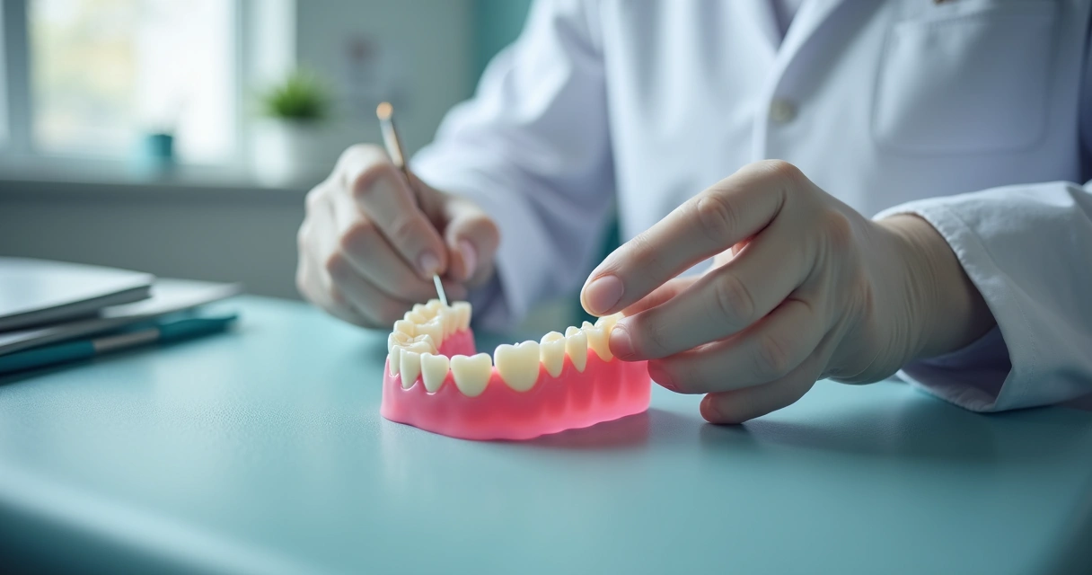 Dentista fazendo ajuste em prótese flexível 