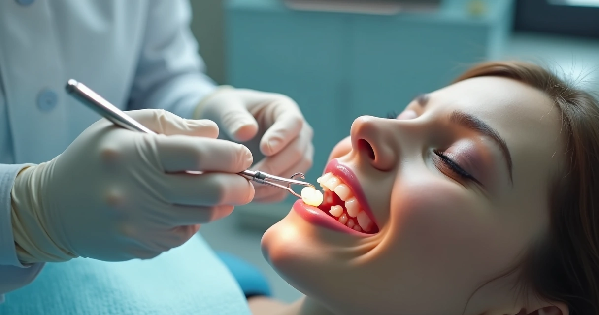 Dentista colocando lente de contato dental 