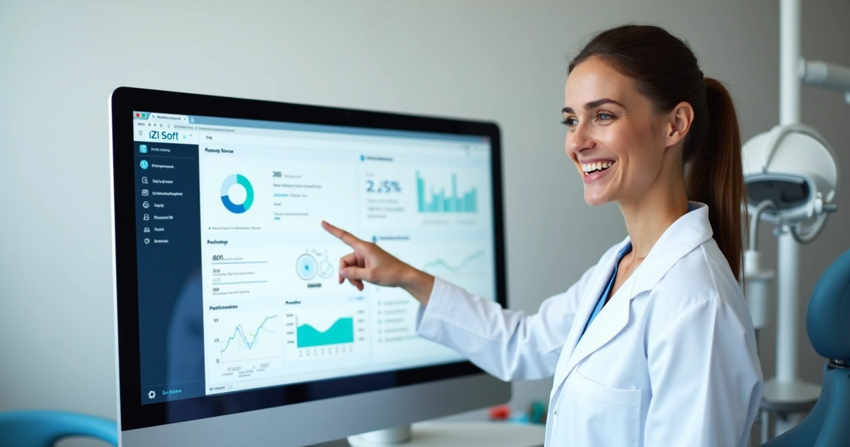 Dentista apresenta interface de software odontológico moderno 