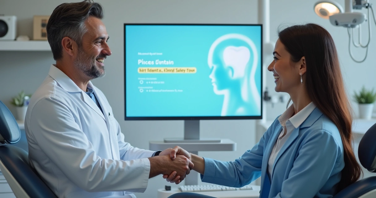 Dentista cumprimenta paciente no consultório moderno 