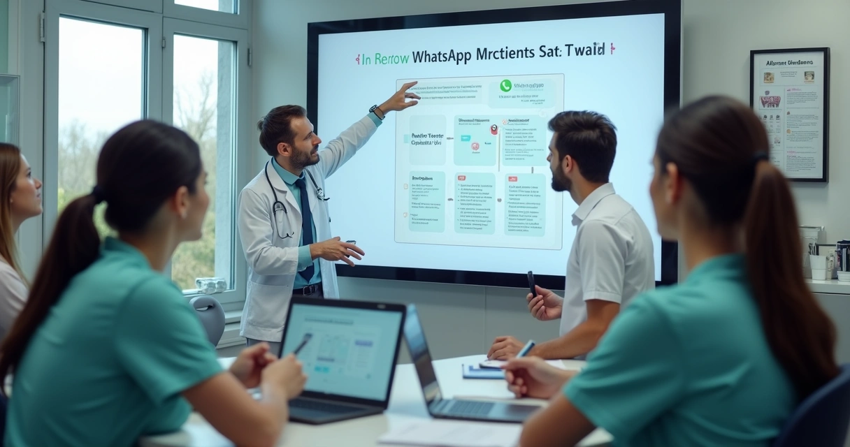 Dentista usando tecnologia durante treinamento em consultório