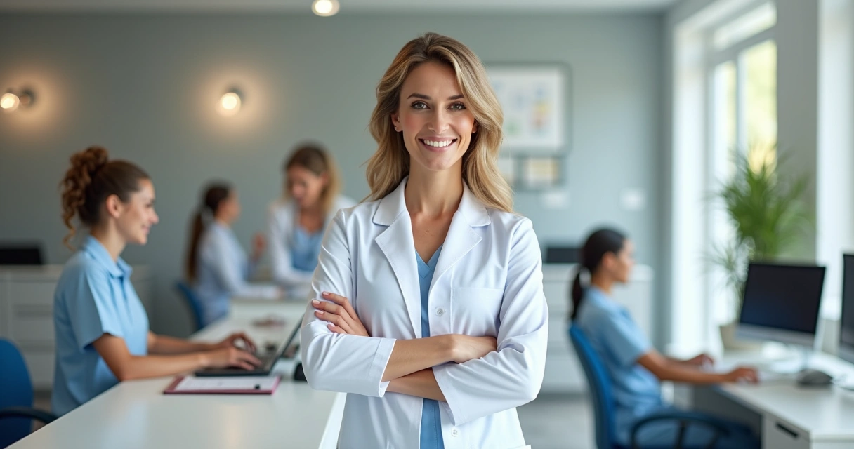 Dentista com equipe de atendimento central de relacionamento