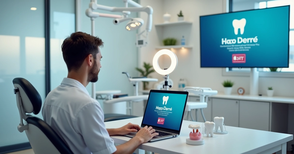 Dentista criando conteúdo digital para redes sociais 