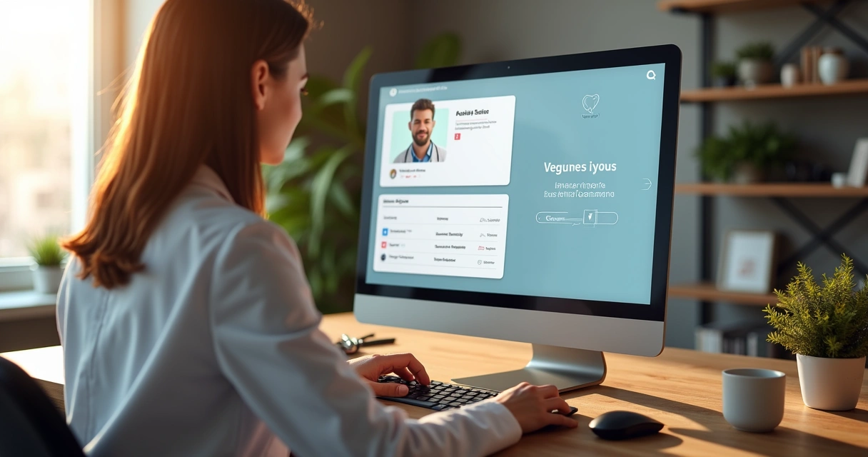 Dentista controlando visibilidade do perfil profissional em painel digital 