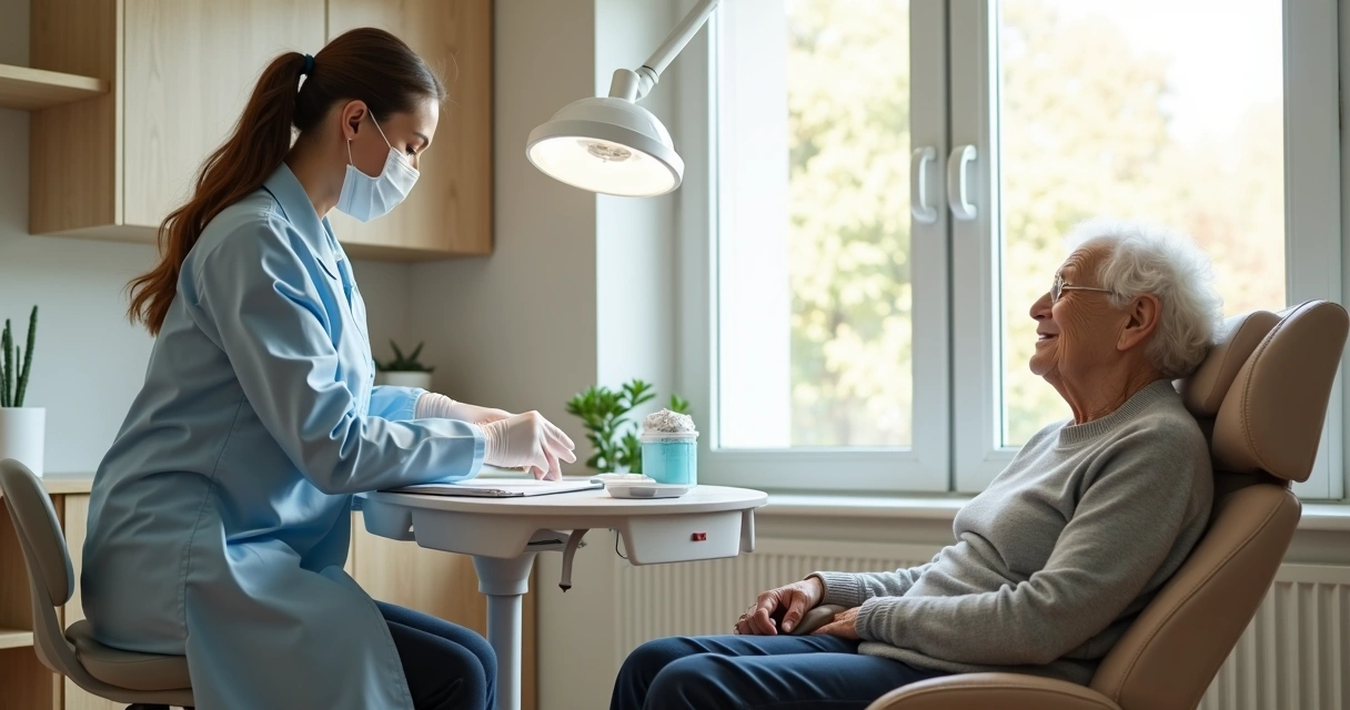 Dentista preparando atendimento odontológico em casa 