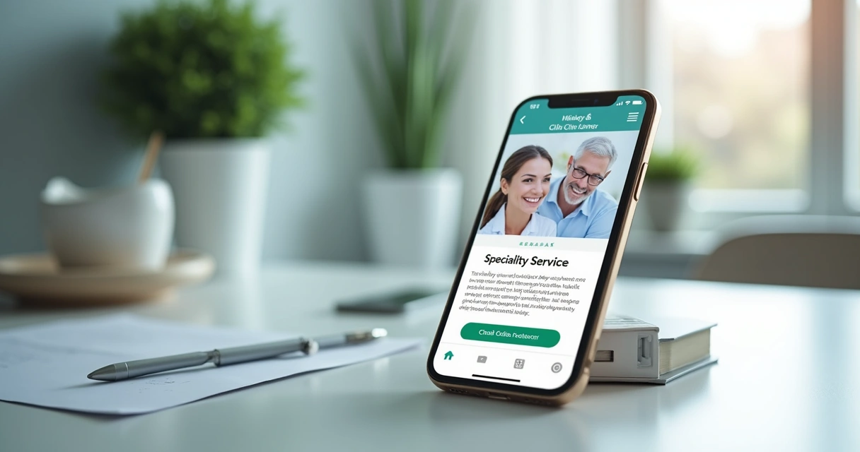Site de clínica odontológica exibido em celular com botão de agendamento