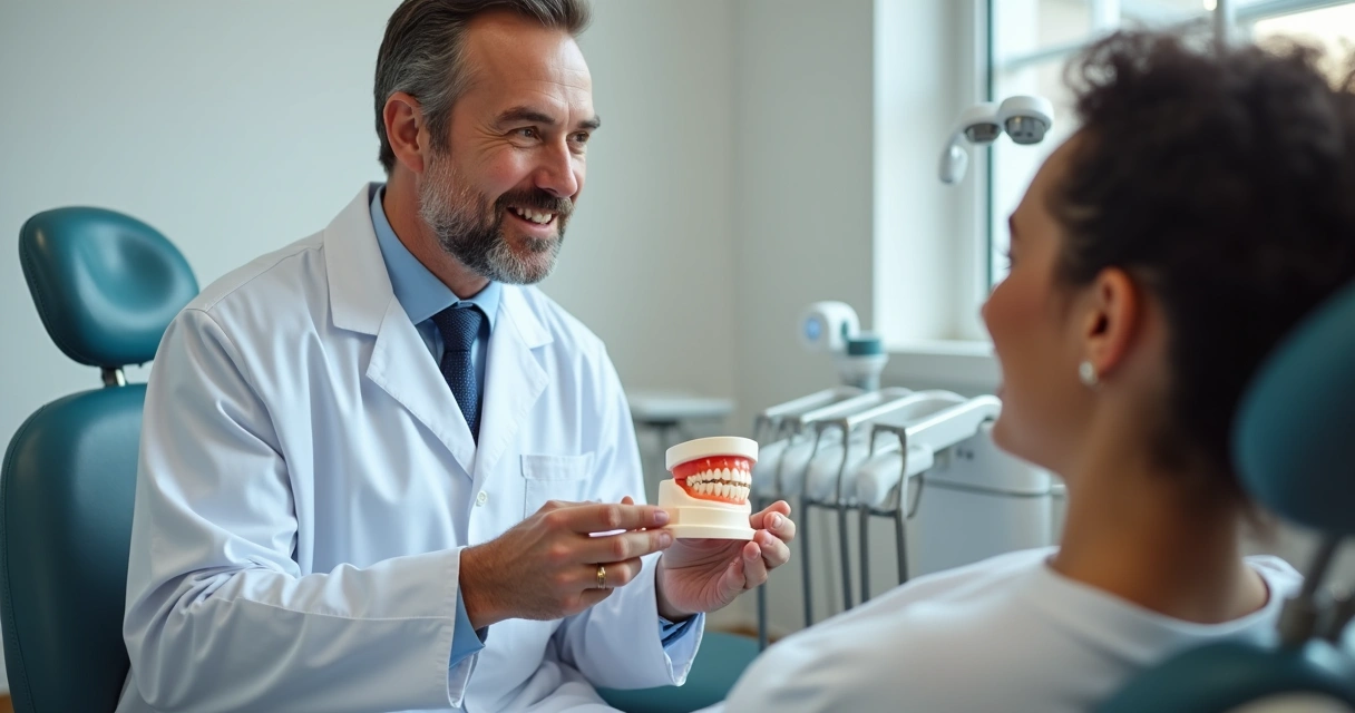 Dentista explicando tratamento para paciente