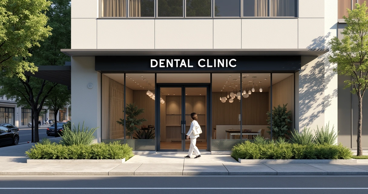 Fachada da clínica odontológica com placa visível