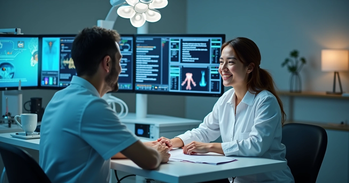 Dentista conversando em inglês e espanhol com paciente estrangeiro
