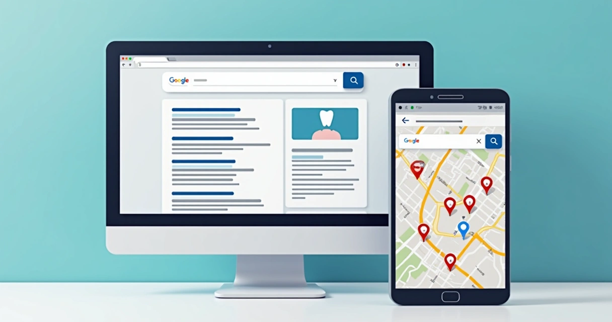 Visualização de anúncios de dentista no Google e Google Maps
