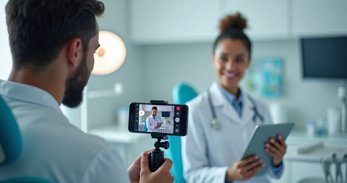 Dentista gravando conteúdo para redes sociais 