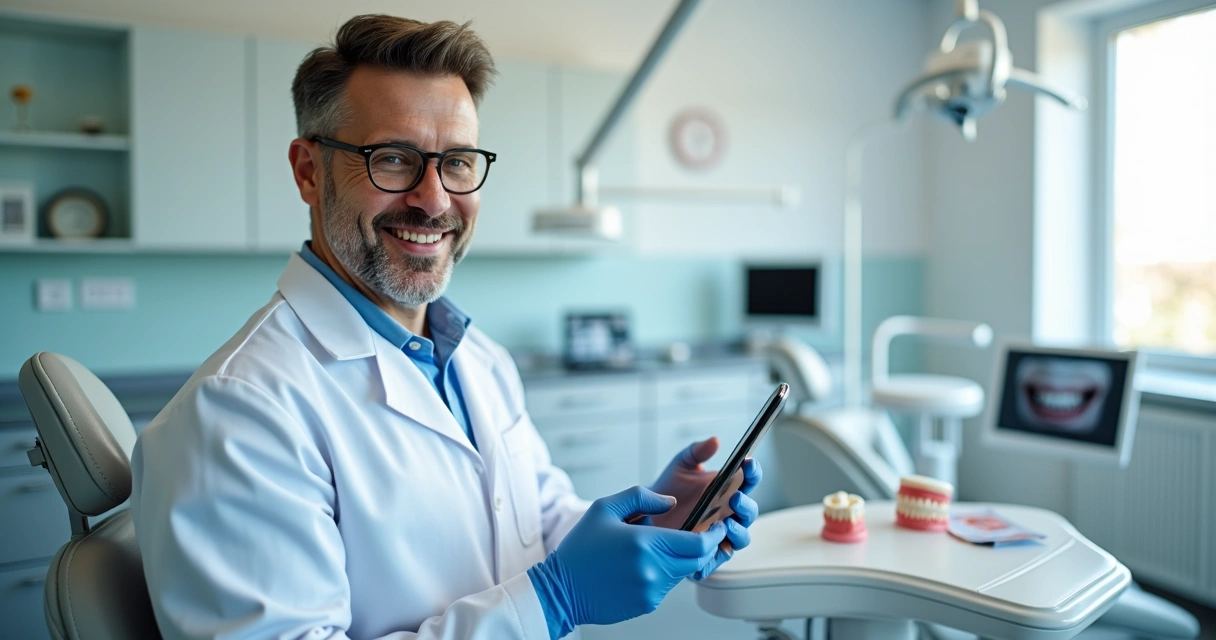 Dentista gravando vídeo para redes sociais 