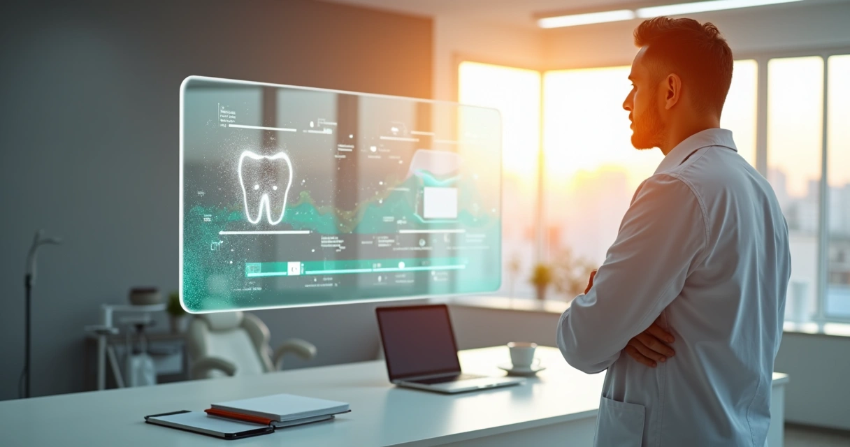 Dentista observa dados fluindo com segurança para novo sistema na clínica 