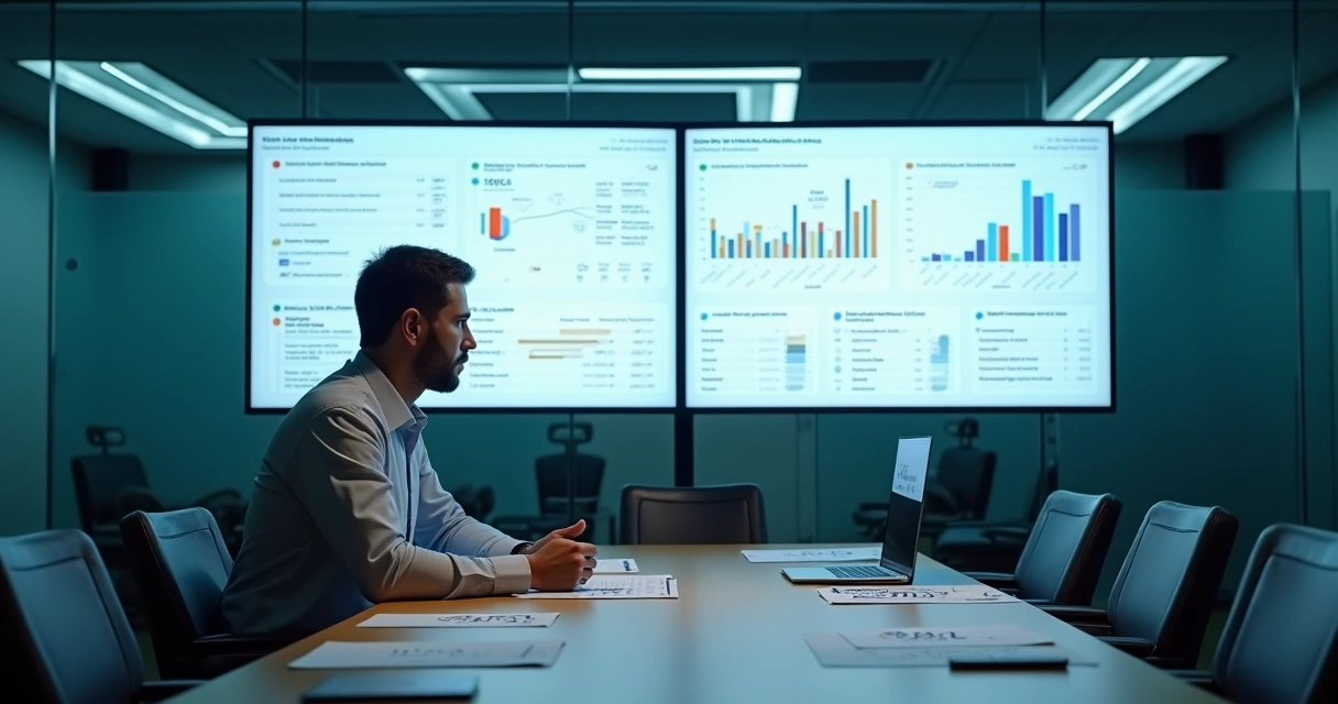 Dentista analisando campanhas de Google Ads em monitor gigante com gráficos comparativos 