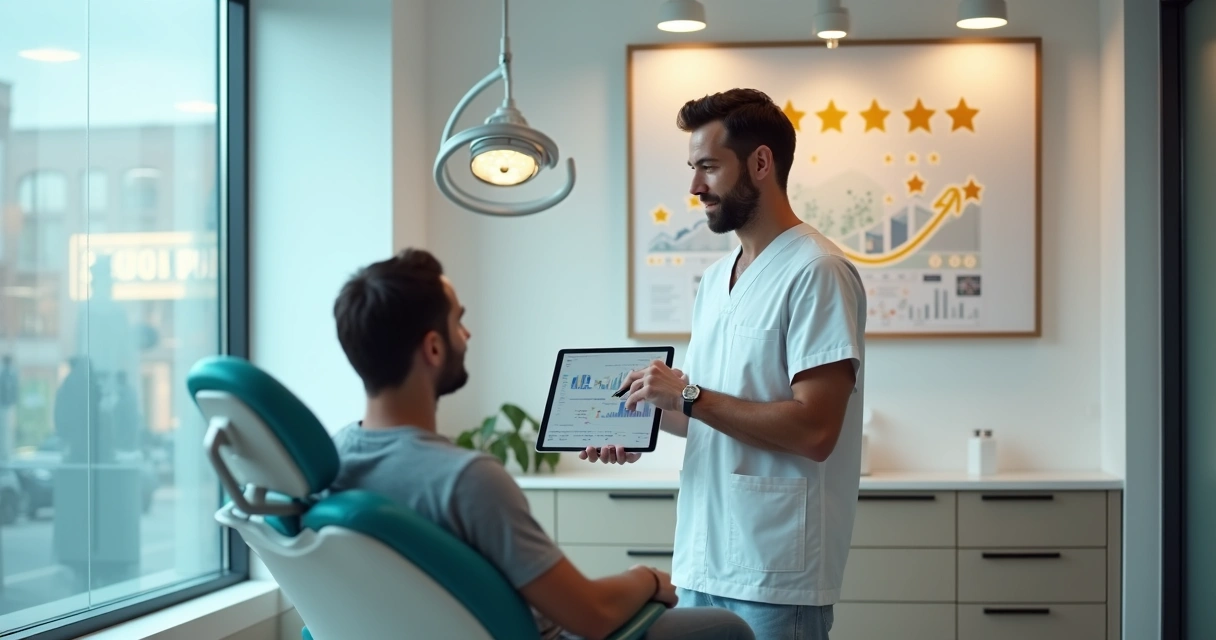 Dentista em pequena clínica odontológica atendendo paciente com tecnologia moderna 