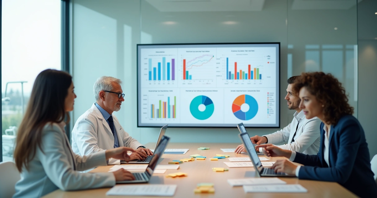 Dentista analisando resultados de pesquisa digital em painel de dados 
