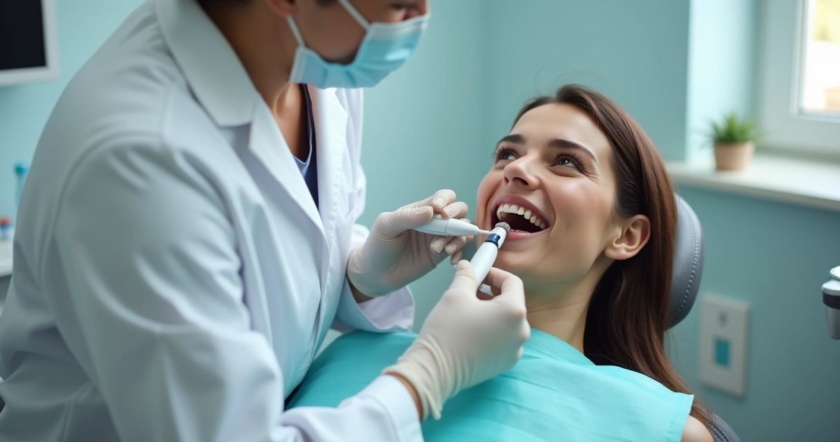Dentista polindo dentes de paciente com escova especial