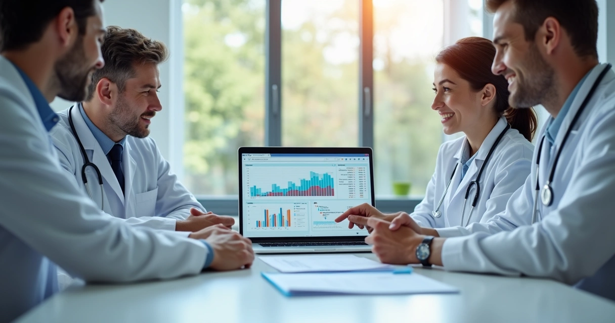 Equipe odontológica revisando finanças