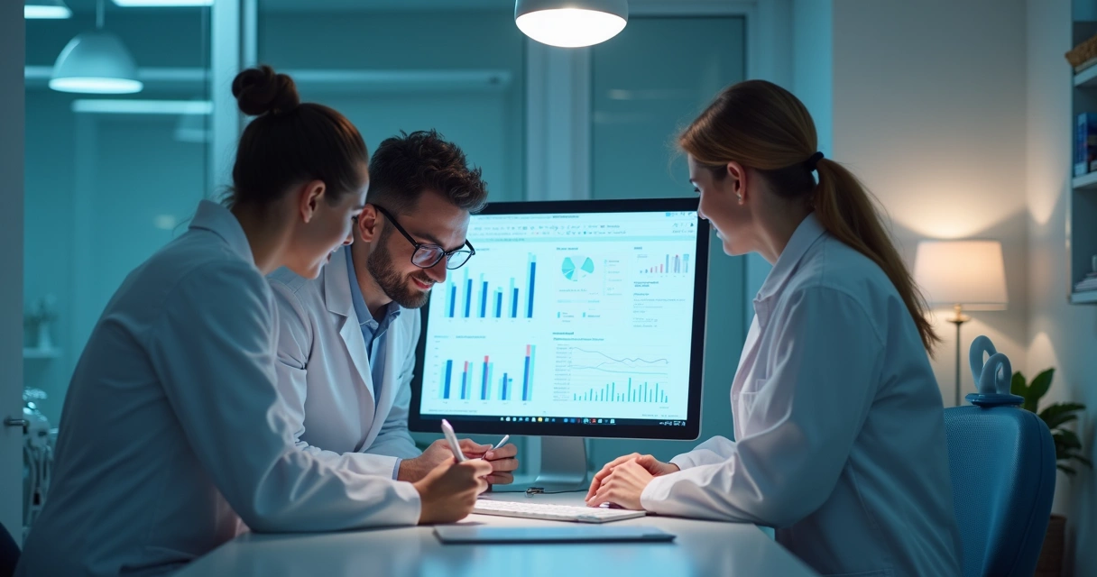 Dentistas analisando fluxo de caixa com agenda digital 