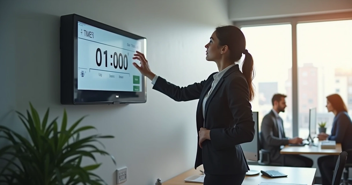 Funcionário registrando ponto em relógio de ponto digital no departamento pessoal 