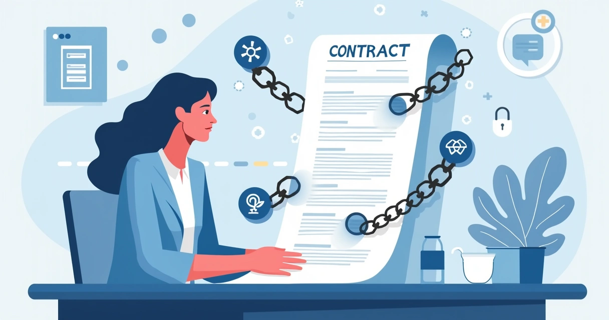 Profissional analisando contrato tecnológico com dúvidas 
