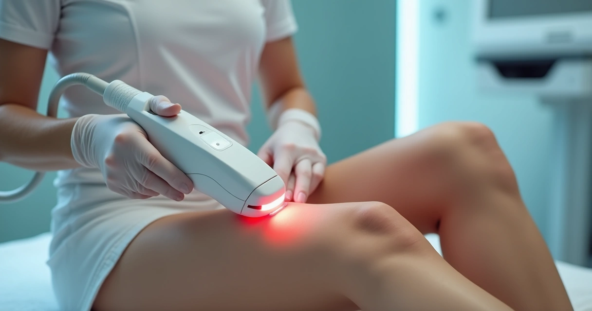 Tratamento de depilação a laser de diodo nas pernas femininas 