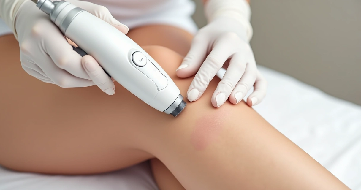 Profissional realizando depilação a laser em perna de pele clara 