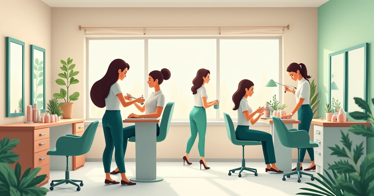 Depiladora atendendo cliente em sala de salão com ambiente moderno e confortável 