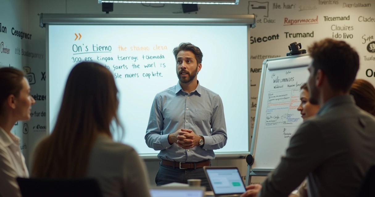 Colaborador faz depoimento em ambiente informal de PME, time atento 