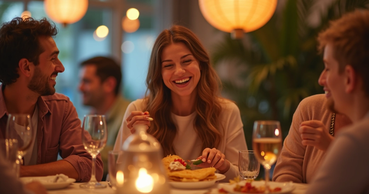 Convidado feliz apreciando crepe vegano em evento em Orlando 