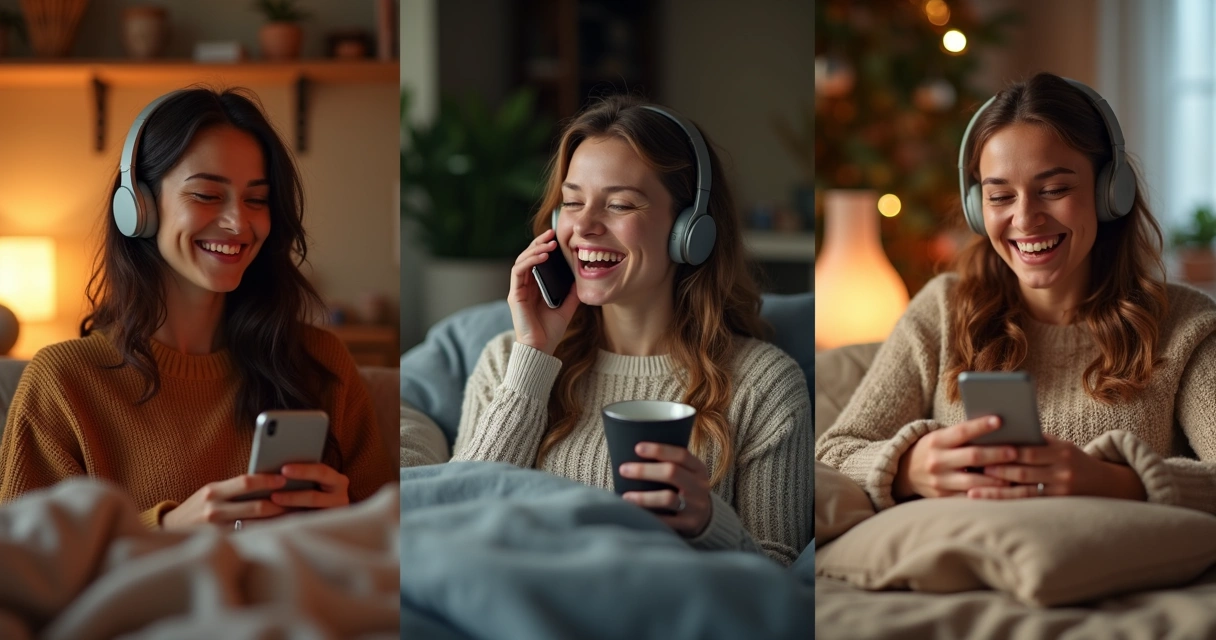 Três pessoas sorrindo ao ouvirem respostas de tarot pelo celular 