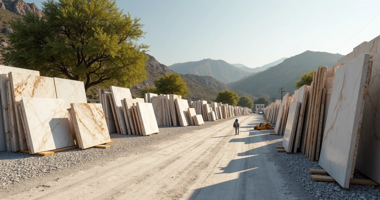 Pilha de blocos de pedras naturais em pátio aberto 