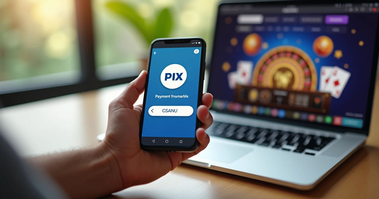 Pessoa utilizando PIX para depósito em cassino online 