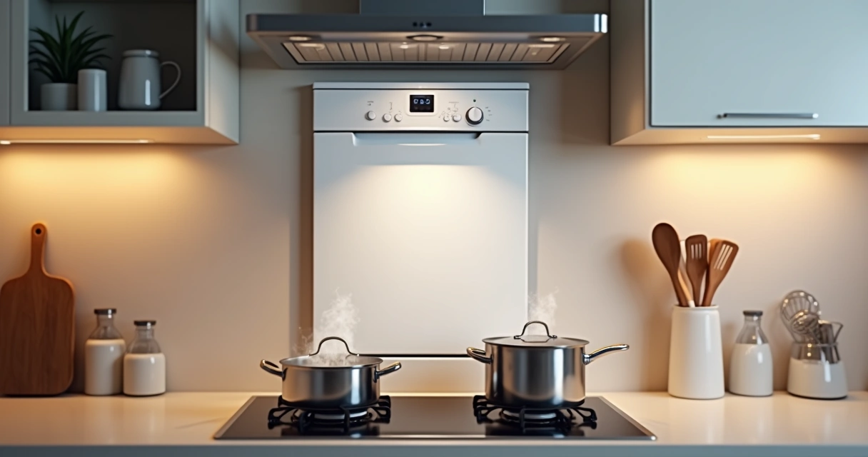 Depurador instalado acima do fogão em cozinha moderna 