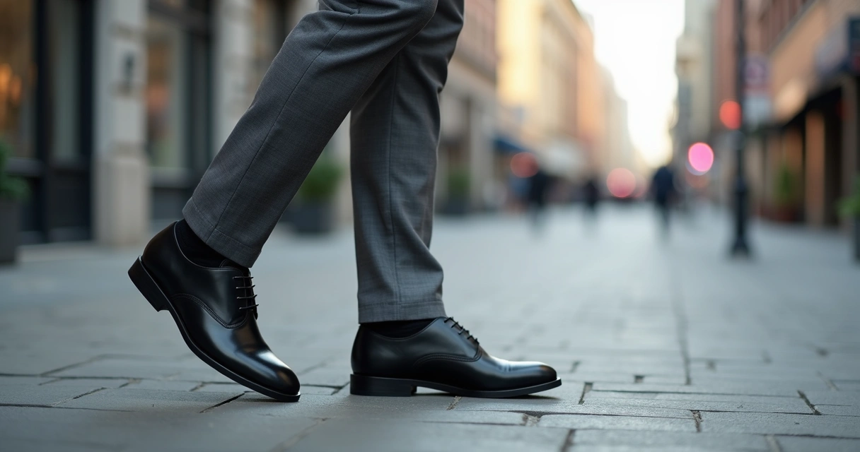 Homem usando Derby preto com terno cinza 